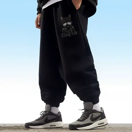 春秋款男生纯棉卫裤加绒加厚休闲加肥加大码潮牌宽松运动裤长裤男商品大图