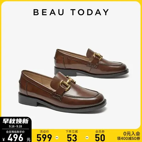 BeauToday英伦风小皮鞋女2023新款秋季BT平底单鞋复古方头乐福鞋商品大图