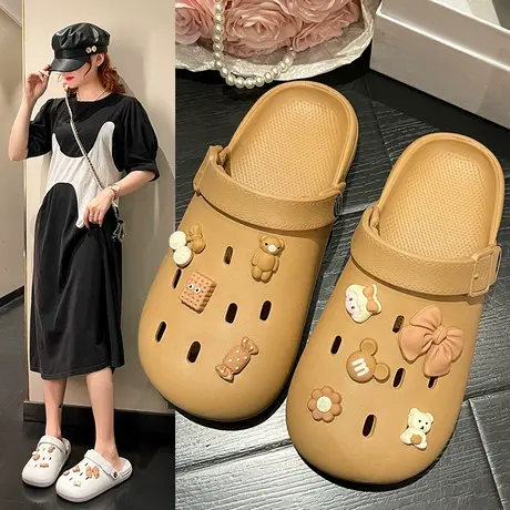 可爱洞洞鞋女夏季外穿防滑2023新款踩屎感厚底两穿包头凉拖鞋商品大图
