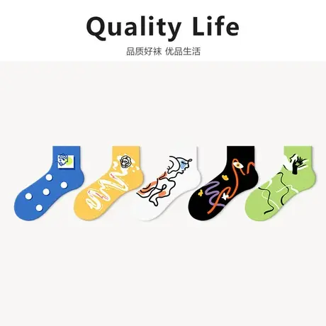 个性创意时尚印花潮棉袜春秋款中短筒女士袜子外穿配运动鞋老爹鞋图片