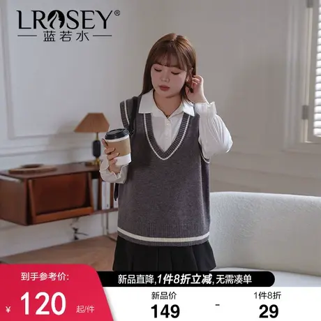 大码女装2024春新款学院风V领针织马甲胖MM显瘦穿搭洋气宽松毛衣商品大图
