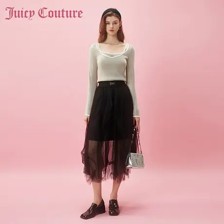 Juicy Couture橘滋2024新款陷入浪漫金属牌抽皱网纱半截裙图片