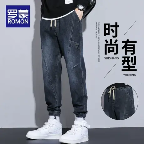 罗蒙春季牛仔裤男2024新款男士宽松束脚工装裤潮流百搭弹力休闲裤商品大图