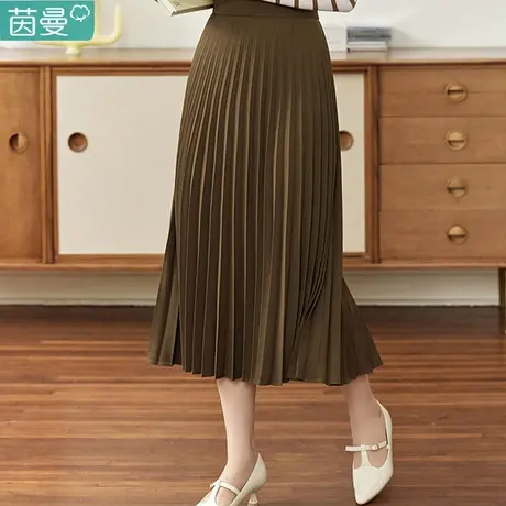 茵曼法式黑色半身裙女2023年秋季新款高腰遮胯显瘦A字百褶裙长裙图片