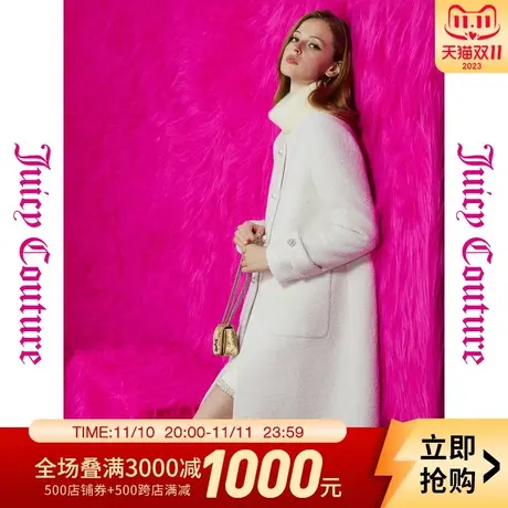 Juicy Couture橘滋23初秋冬新款纯白印记logo纽扣圆领女式大衣商品大图