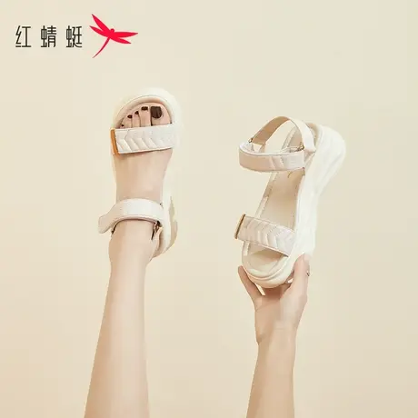 红蜻蜓运动凉鞋女夏款2022年新款ins网红软底舒适厚底松糕沙滩鞋商品大图