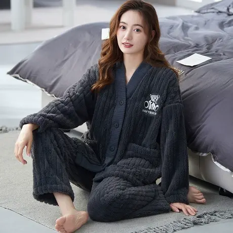 珊瑚绒睡衣女秋冬季加绒加厚长袖2023大码春秋新款保暖家居服套装图片