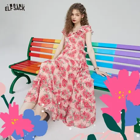 妖精的口袋复古碎花连衣裙女2023秋季新款小个子印花宽松蛋糕长裙图片