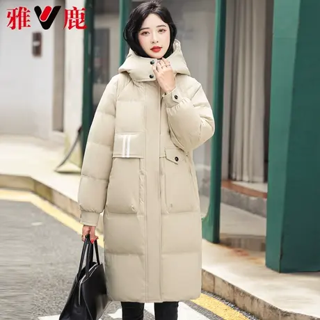 雅鹿羽绒服女中长款2022冬季新款时尚休闲宽松面包服保暖连帽外套商品大图
