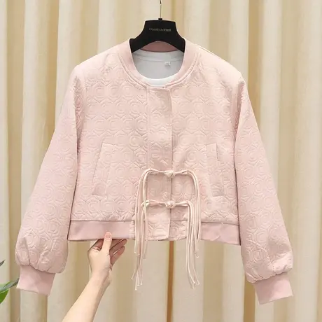 棒球服短款外套女2023春新款夹克衫韩版宽松百搭显瘦拉链纯色上衣商品大图