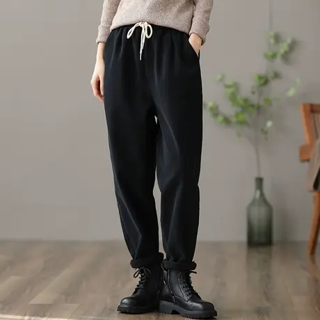 dza 高腰显瘦加厚加绒裤子女士冬季休闲长裤宽松阔腿裤哈伦直筒裤图片