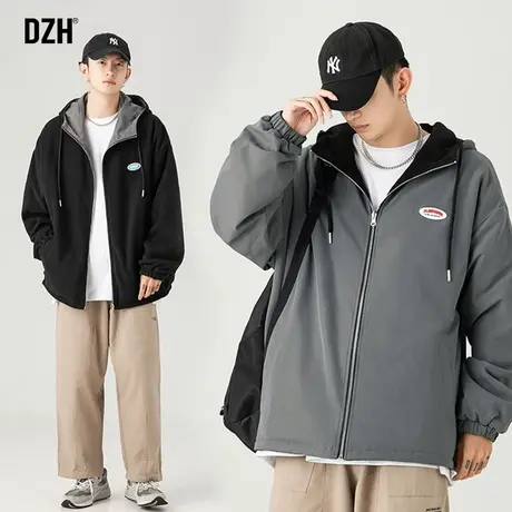 男士连帽摇粒绒两面穿外套男春秋季潮牌男装2023新款外衣休闲夹克商品大图