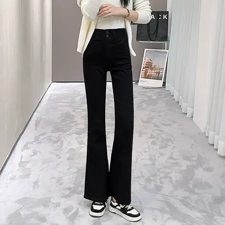 小个子黑色喇叭牛仔裤女微喇裤2025新款女裤春秋季高腰马蹄长裤子商品大图