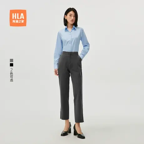 HLA/海澜之家自在唤我lady商务西裤秋新款开叉职业黑色九分裤女装商品大图