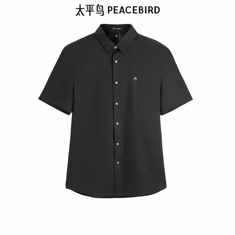太平鸟男装纯色短袖衬衫夏季新款刺绣衬衣B1CCE56图片