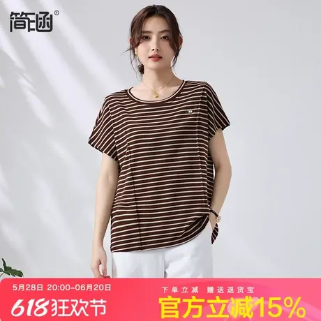 圆领条纹短袖T恤女简涵2025夏新款宽松休闲小个子显瘦半袖上衣商品大图