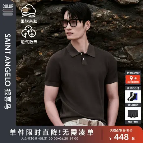 【桑蚕丝混纺】报喜鸟25夏季新短男士袖翻领款polo衫时尚休闲T恤图片
