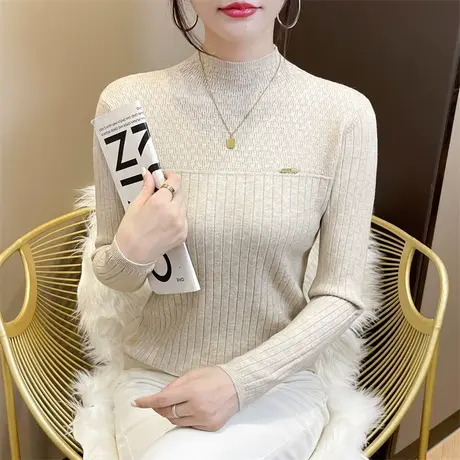半高领修身小个子毛衣女秋冬2024新款加厚内搭针织打底衫女上衣商品大图