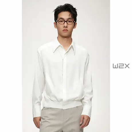 w2x春夏季短款暗门襟收下摆长袖衬衫男痞帅设计感休闲百搭衬衣潮商品大图