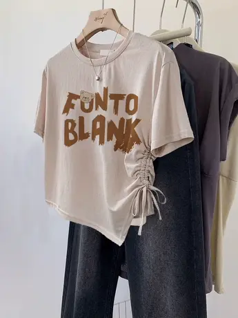 复古抽绳不规则上衣2023新款辣妹风短款T恤女潮ins夏季闺蜜装短袖图片