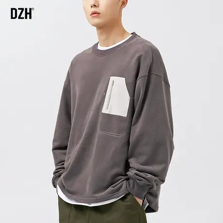 男士美式圆领卫衣男春秋休闲宽松外套潮牌男装秋季长袖上衣设计感商品大图