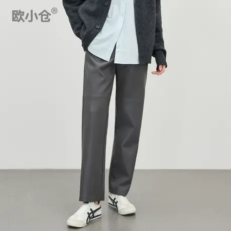 OXC/欧小仓pu系列松紧腰高级感哑光皮裤女秋冬帅气九分哈伦直筒裤商品大图