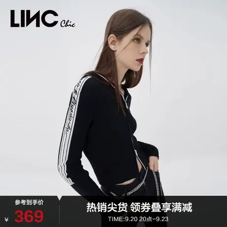 LINCCHIC金羽杰针织衫潮酷提花短款连帽针织开衫外套女S223SW693商品大图