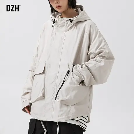 情侣卡其色运动外套男秋款情侣装夹克宽松男装2023新款冲锋衣上衣商品大图