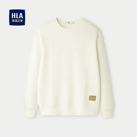 HLA/海澜之家微弹卫衣2025秋季新款圆领立体提花撞色皮革标上衣男图片
