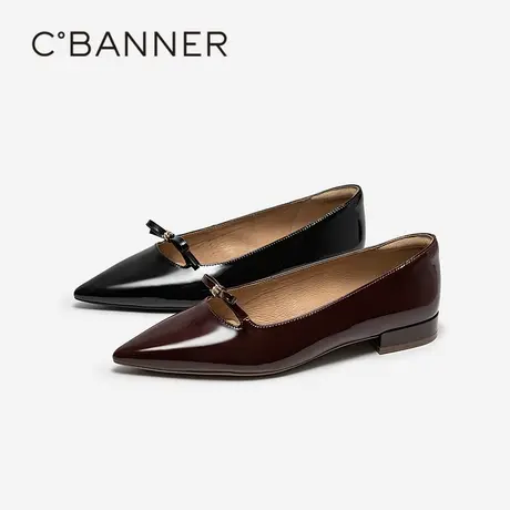 千百度低跟漆皮蝴蝶结浅口单鞋女百搭气质新款正装通勤真皮晚晚鞋图片