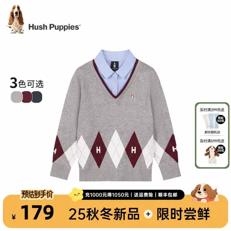 暇步士童装男童毛衣25秋冬新款大童学院风假两件线衣儿童翻领上衣图片