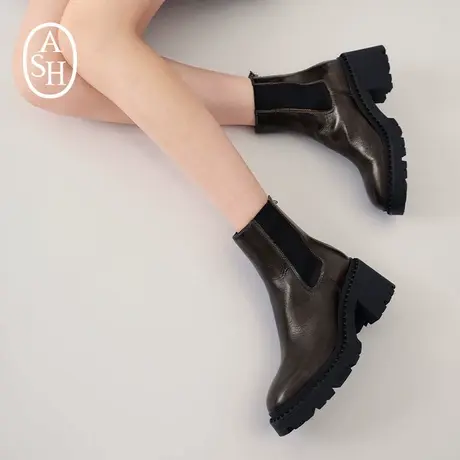 ASH女鞋2025秋冬新款NEWTON复古亮面真皮切尔西靴及踝厚底马丁靴商品大图