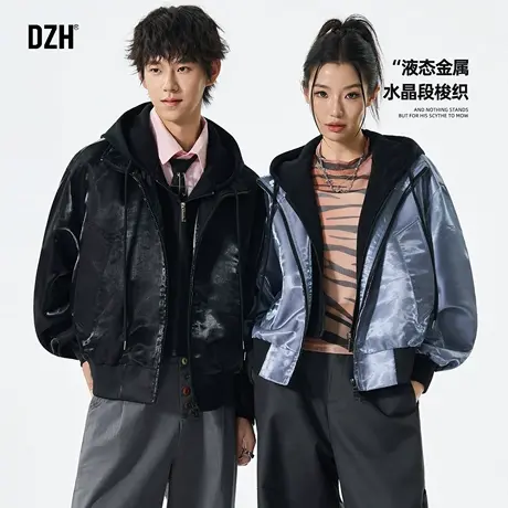 情侣假两件外套男连帽拼接上衣休闲运动百搭开衫帽衫礼服秋季夹克商品大图