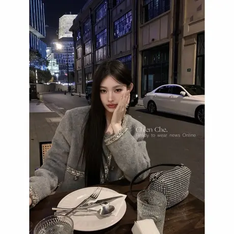 车迟恩Chien 车氏精选 高级感灰色气质千金小香风羊毛呢子外套女商品大图