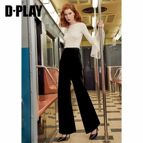 DPLAY德帕拉秋冬年款时尚修身显瘦高腰阔腿休闲裤丝绒女裤商品大图