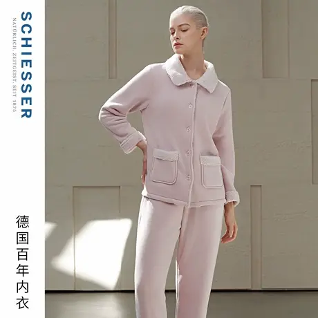 SCHIESSER舒雅25年秋冬新品女士一体绒翻领保暖睡衣家居服套装商品大图