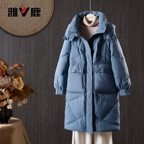 雅鹿正品冬季新款中长连帽羽绒服女款25年纯色时尚百搭超保暖鸭绒商品大图