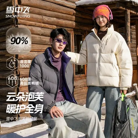 雪中飞羽绒服男款冬季外套2025新款潮流立领保暖羽绒防寒服男冬装商品大图