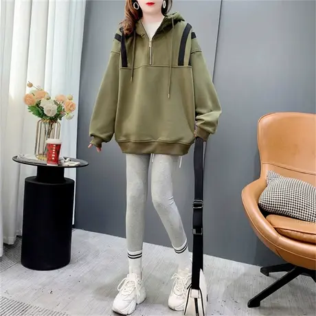 韩版慵懒风加绒连帽卫衣女2022年新款秋冬长袖设计感百搭上衣外套商品大图
