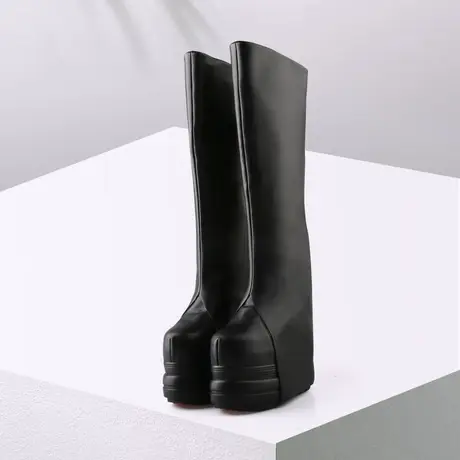 小个子定制内增高长靴女15cm过膝高筒高跟真皮显瘦厚底开叉裤管靴商品大图