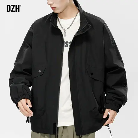 男士黑色立领夹克外套男春秋潮流百搭男装2023新款衣服秋季冲锋衣商品大图
