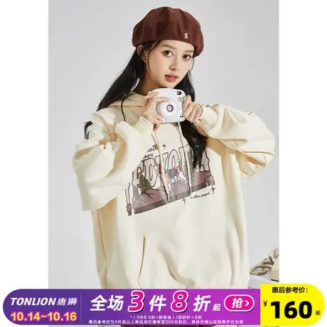 唐狮2023新款女卫衣YEP联名美式复古字母印花宽松休闲连帽上衣G图片