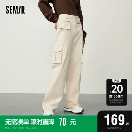 森马休闲裤女复古直筒裤帅气潮流百搭2023秋新款卡其色工装裤盐系商品大图