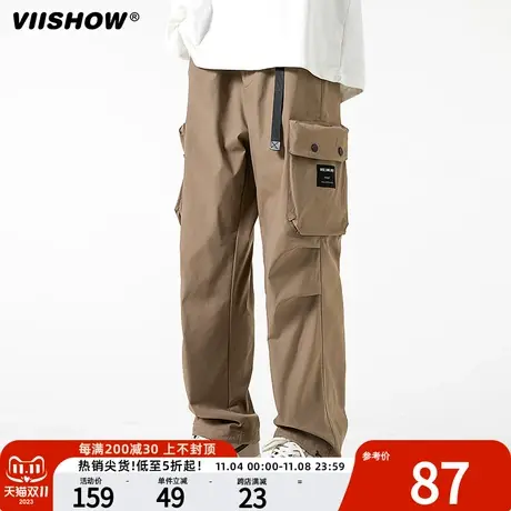 VIISHOW大口袋工装裤子男春秋冬季加厚宽松直筒痞帅休闲长裤男生商品大图