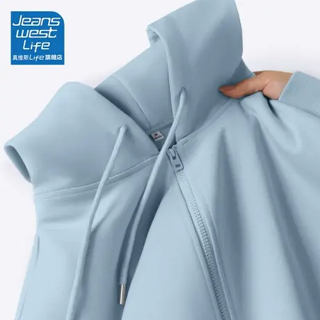 真维斯LIFE蓝色宽松卫衣女款2023新款爆款小个子连帽外套女春秋款图片