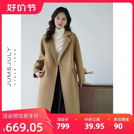 嘉茱莉2023秋冬新款羊毛毛呢外套女中长款宽松呢子外套赫本风大衣商品大图