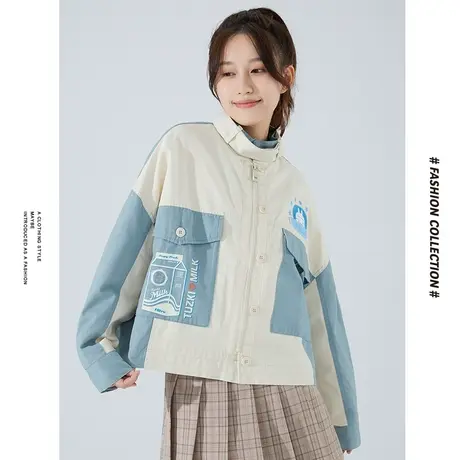 [商场同款]唐狮春秋季短外套女兔斯基拼接外套休闲宽松百搭工装图片