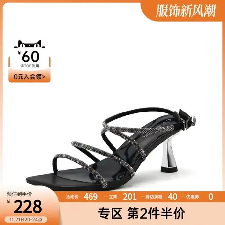 C.BANNER/千百度秋新高跟闪钻罗马鞋性感交叉一字带女凉鞋商品大图