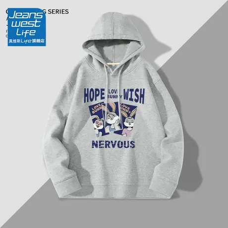 真维斯LIFE灰色连帽卫衣女2023年新款兔子印花宽松oversize外套潮图片
