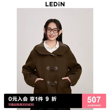 [预]乐町经典复古连帽毛呢大衣女2023秋冬新款今年流行呢子短外套图片